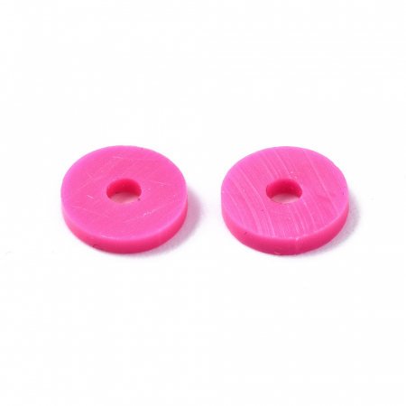 Margele din lut polimeric, handmade, disc, heishi, 6X1 mm, roz aprins, 1 sir [3]