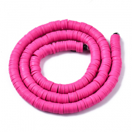 Margele din lut polimeric, handmade, disc, heishi, 6X1 mm, roz aprins, 1 sir [1]