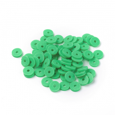 Lut polimeric - Margele din lut polimeric, handmade, disc, heishi, 6X1 mm, verde aprins, 1 sir