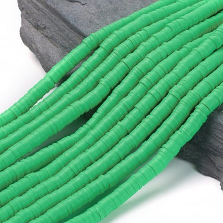 Margele din lut polimeric, handmade, disc, heishi, 6X1 mm, verde aprins, 1 sir [2]