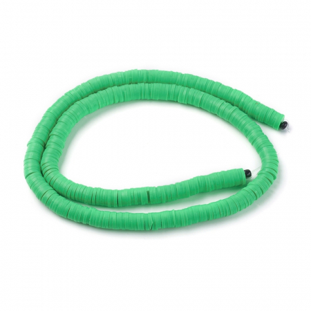 Margele din lut polimeric, handmade, disc, heishi, 6X1 mm, verde aprins, 1 sir [1]