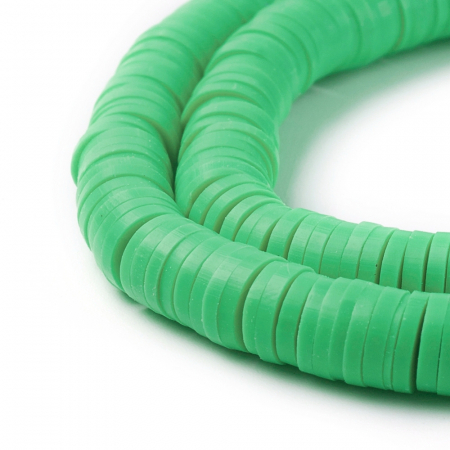 Margele din lut polimeric, handmade, disc, heishi, 6X1 mm, verde aprins, 1 sir [3]