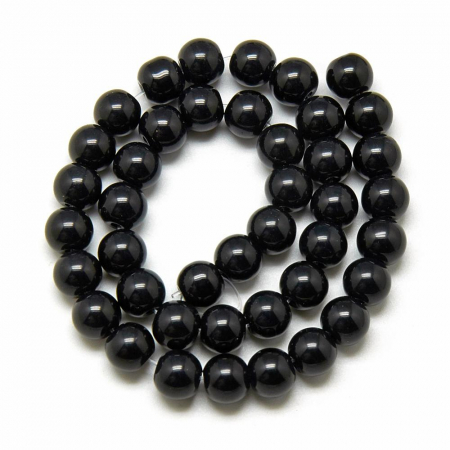 Margele - Margele din sticla negre, imitatie de jad, rotunde 8 mm,1 bucata