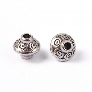 Margele metalice - Margele metal, bicon, argintiu atinchizat, 7X6.5 mm, gaura de 1 mm, 1 bucata