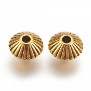 Margele metalice - Margele metal, bicon, auriu atinchizat, 7.8X5.5 mm, gaura de 1 mm, 1 bucata