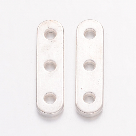 Margele metalice - Spacer argintiu, triplu sir, 24X6 mm, 1 bucata