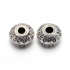 Margele metalice - Margele metal, disc, argintiu atinchizat, 7X7 mm, gaura de 1 mm, 1 bucata