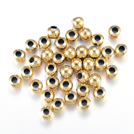 Margele metalice - Mărgele rotunde goale din inox 304, placate cu aur 18K prin Ion Plating, 4 mm, orificiu 1.5 mm