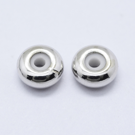 Margele metalice - Margele rondele cu plastic in interior din alama platinata, stopper, 6x3 mm