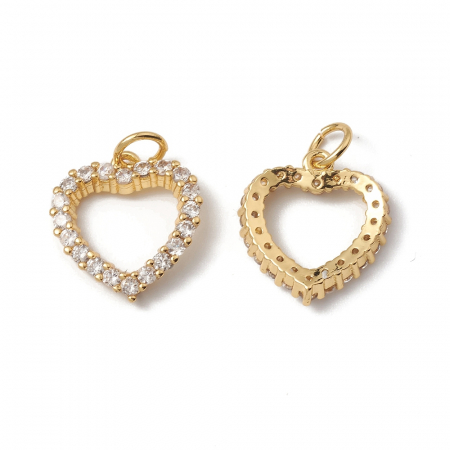 Charm, Pandant, Conector - Pandant inimioara din alama placata cu aur de 18K, cu cristale Cubic Zirconia 15x13.5 mm, 1 buc