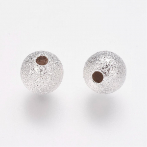 Margele metalice - Margele stardust din alama argintie, rotunde, 6 mm - 1 bucata