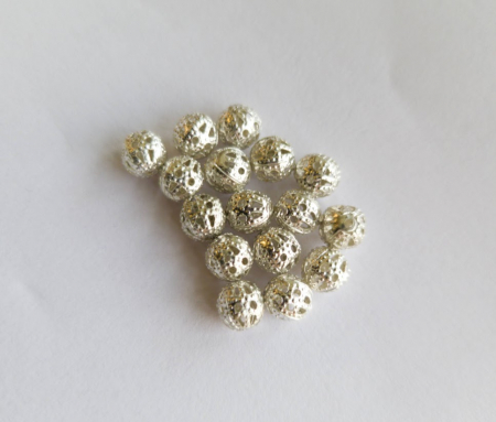 Margele metalice - Margele filigranate alama argintie rotunde