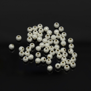 Margele metalice - Margele stardust, alama argintie rotunde simple, 4 mm - 1 bucata