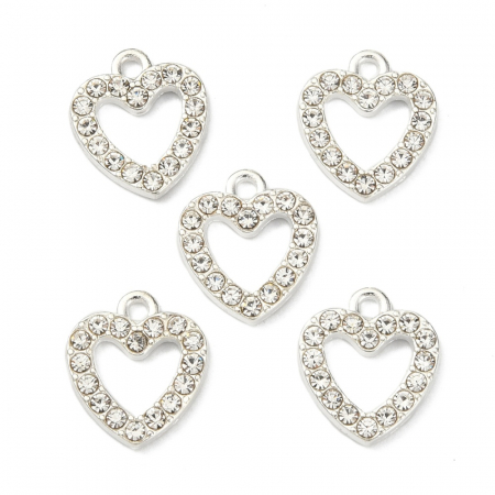 Pandant charm inimoara argintie cu rhinestones transparente, 14X12,5 mm, 1 bucata [2]