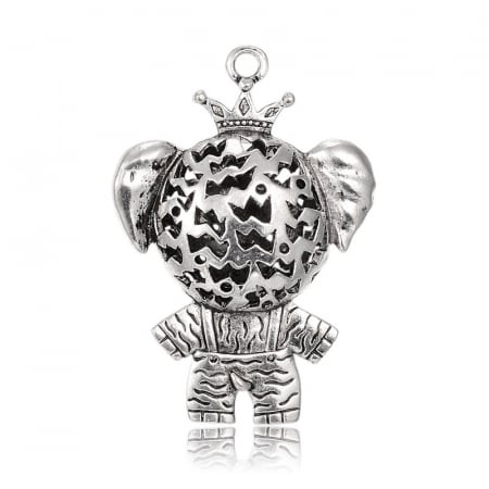 Pandant elefant argintiu antichizat, cu rhinestones 52X36 mm, 1 bucata [1]