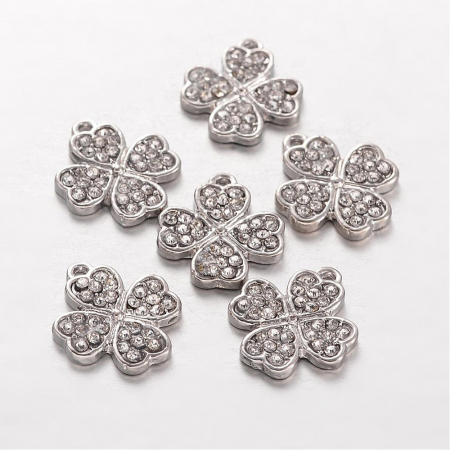 Pandant charm trifoi argintiu cu rhinestones transparente, 18X15,5 mm, 1 bucata [1]