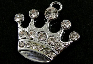 Pandant - Pandant Coronita, Coroana, argintiu platinat, cu rhinestones transparente, 21X20 mm, 1 bucata