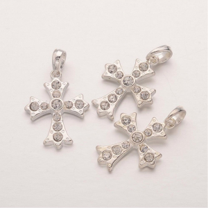Pandant Cruce, argintie, cu rhinestones transparente [1]