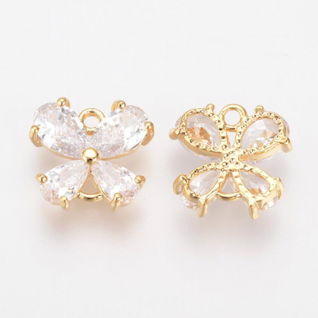 Charm, Pandant, Conector - Conector fluture Cubic Zirconia din alama placata cu aur