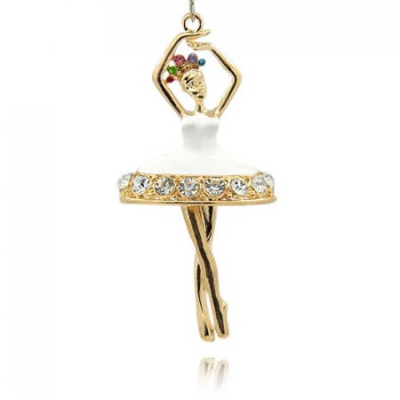 Charm, Pandant, Conector - Pandant dansatoare, balerina, emailat alb, cu cristale rhinestones