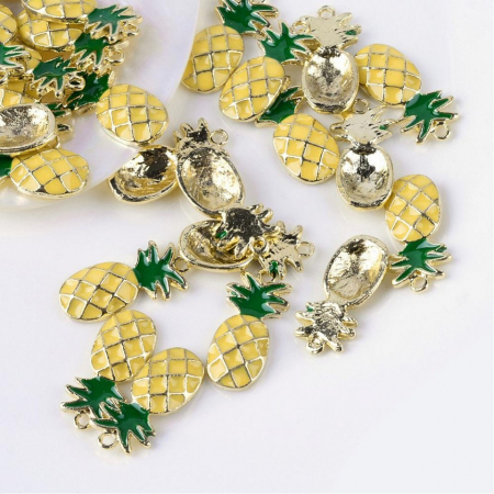 Pandant - Pandant emailat auriu, ananas, pineapple  - 23.5X11.5 mm - 1 bucata