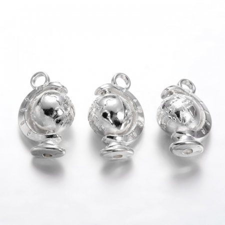 Charm, Pandant, Conector - Pandant glob pamantesc, argintiu, rotitior, 18X12 mm, 1 buc