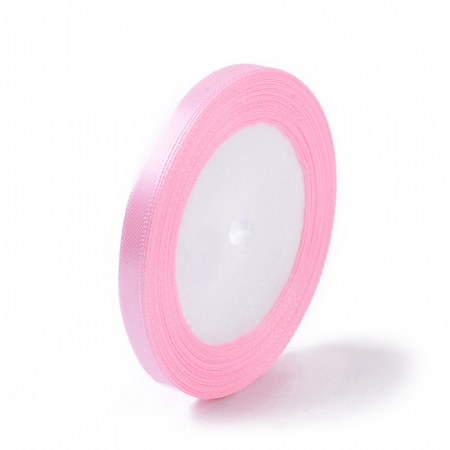 Panglica, elastic - Panglica din satin roz, 6 mm grosime, 1 m