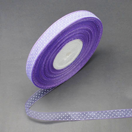 Panglica, elastic - Panglica din organza mov cu picatele, 14 mm, 1 metru