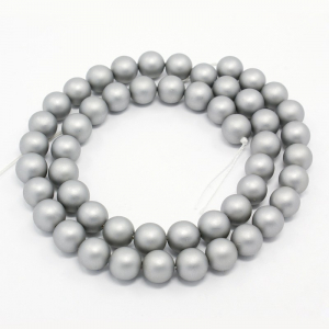 Perle rotunde frosted shell pearl, 4 mm, gri deschis, 1 bucata [1]