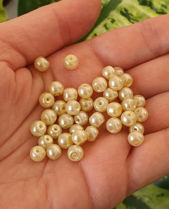 Perle de sticla - Perle de sticla, alb galbui rotunde 6 mm- 10 bucati