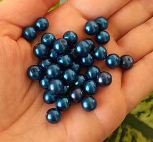 Perle de sticla - Perle de sticla albastru metalizat, rotunde 8 mm- 1 bucata