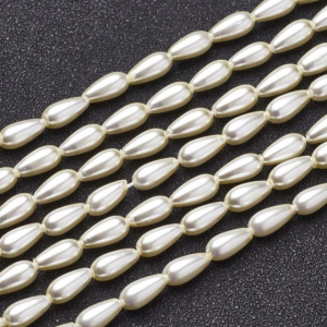 Margele sticla si cristal - Perle de sticla, albe, lacrima, drop 8X4.5 mm- 1 bucata