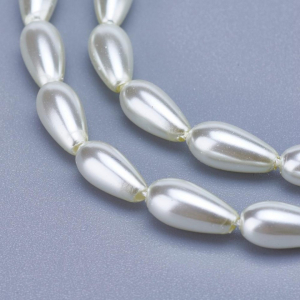 Perle de sticla, albe, lacrima, drop 8X4.5 mm- 1 bucata [1]