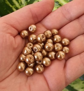 Perle de sticla - Perle de sticla auriu inchis, rotunde 8 mm- 1 bucata