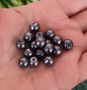 Perle de sticla - Perle de sticla, gri inchis rotunde 6 mm- 10 bucati