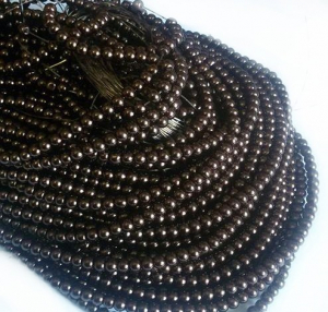 Margele sticla si cristal - Perle de sticla, maro, rotunde 4 mm- 10 bucati