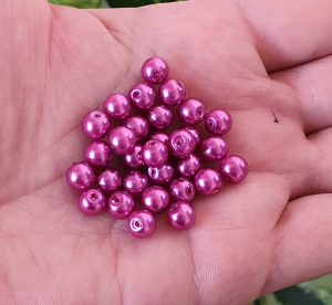 Perle de sticla - Perle de sticla, roz aprins metalizat rotunde 6 mm- 10 bucati