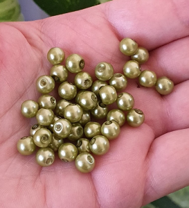 Perle de sticla - Perle de sticla, verde galbui rotunde 6 mm- 10 bucati