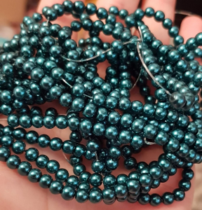 Perle de sticla - Perle de sticla, verde metalizat, rotunde 4 mm- 10 bucati