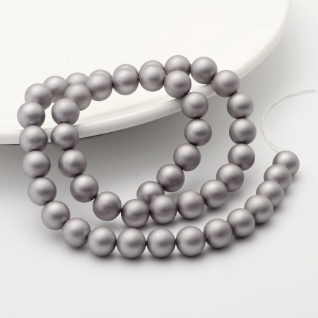 Perle rotunde frosted shell pearl, 8 mm, gri deschis, 1 bucata [1]