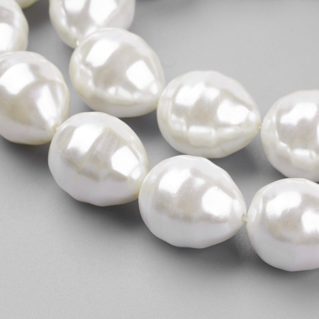 Perle de cultura - Perle rotunde shell pearl, 16~16.5mm X13~13.5mm, alb, 1 bucata