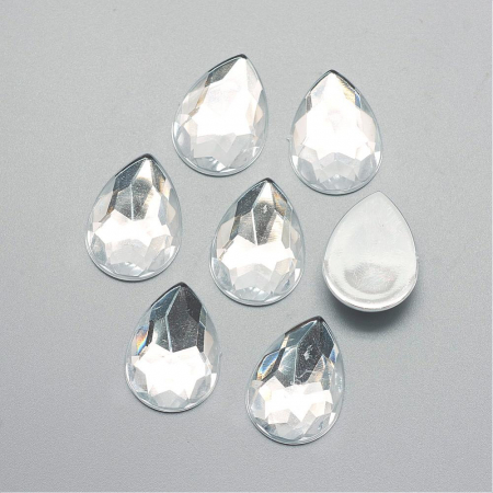 Accesorii metalice - Rhinestones acrilic, lacrima fatetatea, caboson fara gaura, transparenta, 25x18x5 mm, 1 buc