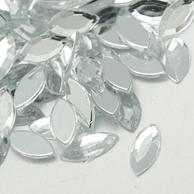 Accesorii metalice - Rhinestones acrilic, horse eye fatetat, caboson fara gaura, transparenta, 15x7x1.8 mm, 1 buc