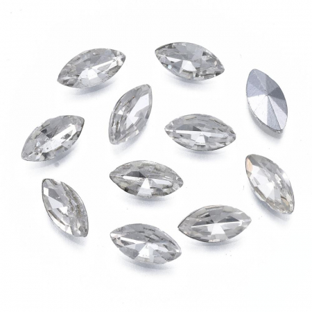 Rhinestones din sticla, fatetate, fara gaura, transparenta, 10X5 mm, 1 buc [1]