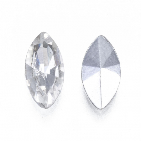 Rhinestones din sticla, fatetate, fara gaura, transparenta, 10X5 mm, 1 buc [2]