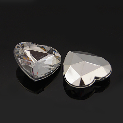 Rhinestones din sticla, iRhinestones acrilic, inima fatetatea, caboson fara gaura, transparenta, 12X12X4.5 mm, 1 buc [1]