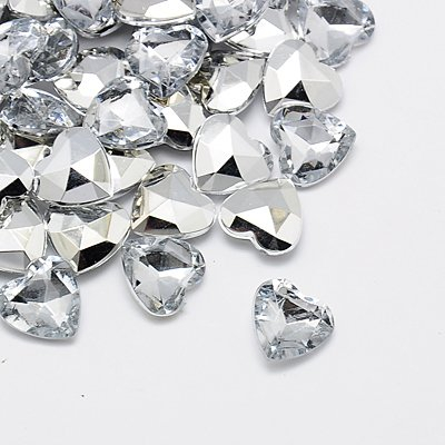 Accesorii metalice - Rhinestones din sticla, iRhinestones acrilic, inima fatetatea, caboson fara gaura, transparenta, 12X12X4.5 mm, 1 buc