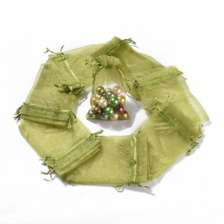 Ambalaje, cutii - Saculet organza verde Khaki, 10X15 cm, 1 bucata