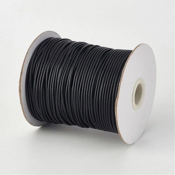 Snur - Snur din poliester cerat, culoare neagra, grosime 1 mm, 1 m