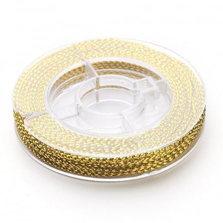 Snur imitatie matase - Snur auriu metalizat rasucit, grosime 0.6 mm, 1 mosor de 10 m